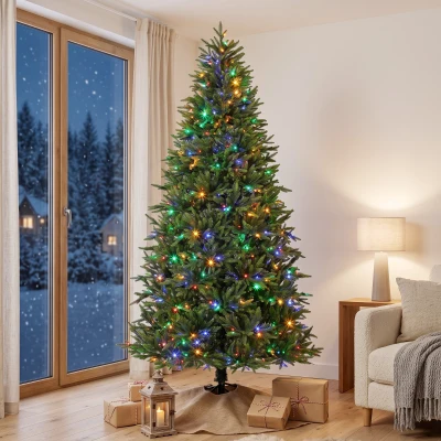 HOMCOM 7.5ft Prelit Christmas Tree, Dual-Color LED, Remote