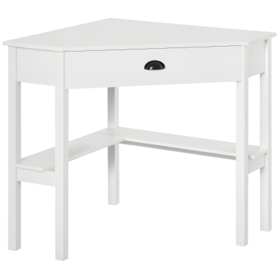 HOMCOM Triangle Corner Desk with Drawer, White