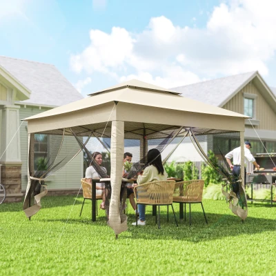 Pop Up Canopy 128" L x 128" W x 106.25" H Beige