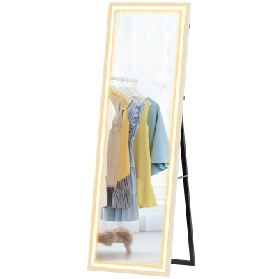 HOMCOM LED Mirror with Dimmable and 3 Colour Lights, 64" x 21" Rectangular Full Body Mirror for Bedroom Living Room, White