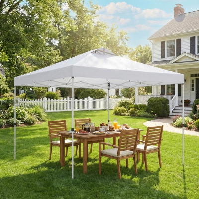 Outsunny Pop Up Canopy Waterproof Canopy Tent with Carrying Bag for Parties Garden BBQs 9.8' x 9.8' White