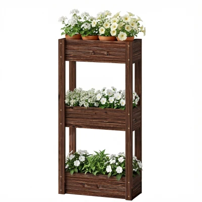 Outsunny 3-Tier Wooden Raised Garden Bed with Legs, 23.6" x 9.8" x 47.2" Elevated Planter Box with Drainage Holes and Bed Liner