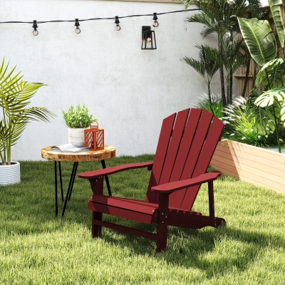 Outsunny Wood Adirondack Chair, Outdoor Patio Muskoka Chair with Slatted Design for Deck, Garden, Backyard, Fire Pit, Red