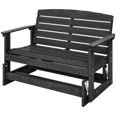 Outsunny Patio Glider Bench, HDPE Double Rocking Chair, Black