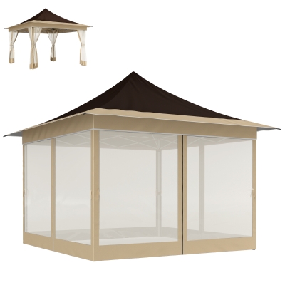 Outsunny 12' x 12' Pop Up Canopy Tent with Mesh Netting, Brown