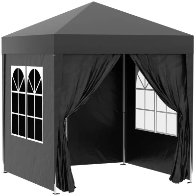 Outsunny 6.6'x6.6' Pop Up Canopy Tent with Sidewalls, Instant Sun Shelter Camping Gazebo with Carry Bag, Black