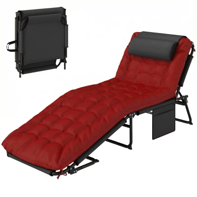 Outsunny Folding Lounge Chair with 4-level Reclining Back & Cushion, Wine Red