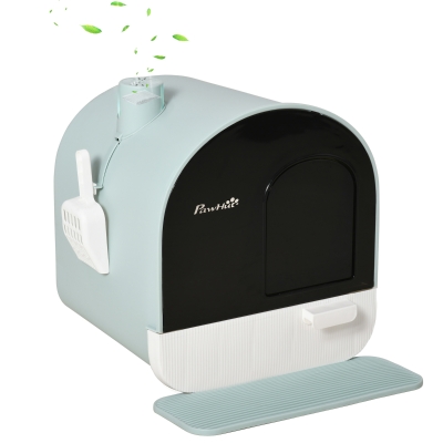 PawHut Covered Cat Litter Box with Tray, 17" x 17", Green