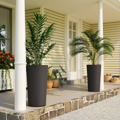 Outsunny 29" Outdoor Stackable Planter Set, UV-Resistant, Black