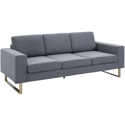HOMCOM 3 Seater Sofa, Linen Upholstered Cozy Padded Couch with Steel Leg, Backrest and Wide Armrest, for Living room, Bedroom, Dark Grey