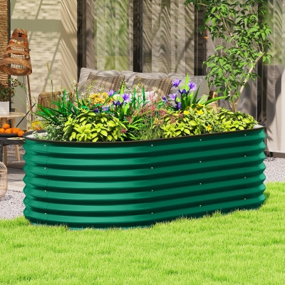Outsunny 5' x 2.5' x 2' Large Outdoor Planter Box, Galvanized Raised Garden Bed with Metal Plant Stake, Dark Green