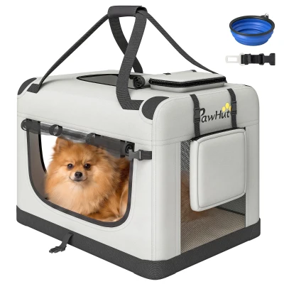 PawHut Pet Carrier Bag, Soft-Sided Dog Carrier for Small Dogs, Portable Pet Travel Bag, Light Grey