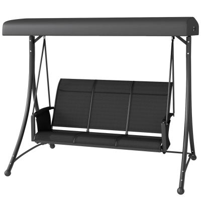 Outsunny 3 Person Outdoor Porch Swing Chair with Adjustable Canopy, Black