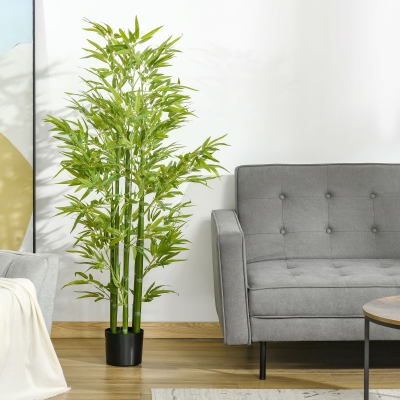 HOMCOM 5FT Artificial Bamboo Tree Faux Decorative Plant in Nursery Pot for Indoor Décor