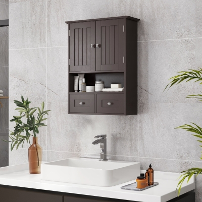 kleankin Medicine Cabinet, Bathroom Wall Cabinet with Shelf and Drawers for Hallway, Living Room, Brown