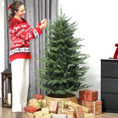 HOMCOM 5 ft Artificial Christmas Tree with Dense Realistic Branches, Full Ponderosa Fir, Hinged Xmas Tree, Easy Assembly