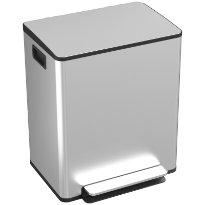 HOMCOM 2 x 6.6 Gallon Dual Trash Can with Removable Inner Buckets and Handles for Kitchen, Office, Bathroom, Silver