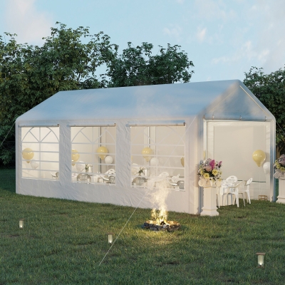 Outsunny 20’ x 10’ Heavy Duty Party Tent Outdoor Carport Canopy Shelter Gazobo with Sidewall, Zipper Door and Windows, White