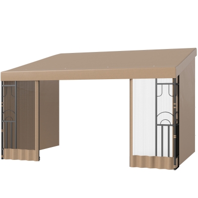 Outsunny 10' x 13' Wall Pergola, Outdoor Gazebo with 2 Curtains and 2 Nettings, UV Resistant, for Patio, Deck, Khaki