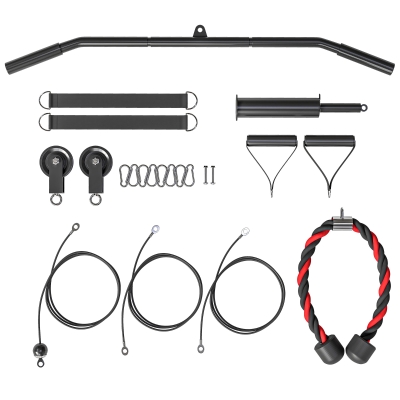 Soozier Home Gym Cable Pulley System for LAT Pull Down & Biceps, Red