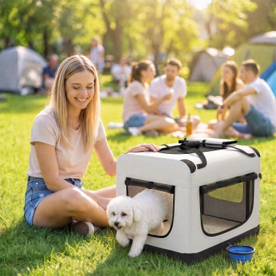 PawHut Pet Carrier Bag, Soft-Sided Dog Carrier for Small Dogs, Portable Pet Travel Bag, Light Grey