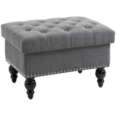 HOMCOM 25" Tufted Storage Ottoman Bench with Wood Legs, Gray