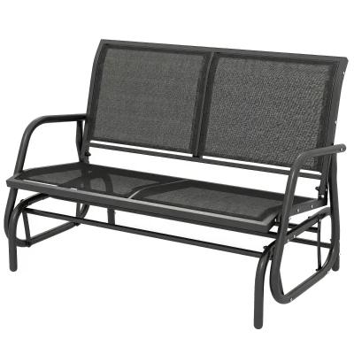 Outsunny Outdoor Glider Bench, 2 Seater Garden Patio Glider Chair with Sling Fabric Seat, Steel Frame, Black