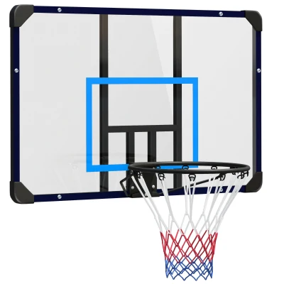 Soozier Wall Mounted Basketball Hoop, Mini Hoop with 45" x 29" Shatter Proof Backboard, Durable Rim and All-Weather Net, Blue