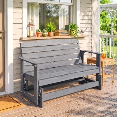 Outsunny Patio Glider Bench, HDPE Double Rocking Chair, Gray
