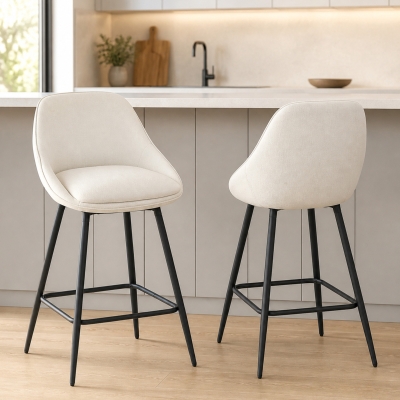 HOMCOM 26" Counter Height Barstools Set of 2, Upholstered Swivel Bar Stools with Backrests and Armrests, Cream White