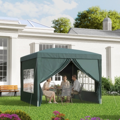 Outsunny 10'x10' Outdoor Pop Up Party Tent Wedding Gazebo Canopy with Carrying Bag (Dark Green)