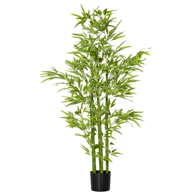 HOMCOM 5FT Artificial Bamboo Tree Faux Decorative Plant in Nursery Pot for Indoor Décor