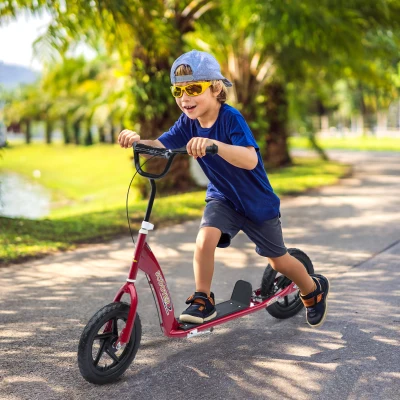 HOMCOM Kids Kick Scooter, Adjustable Handlebar, Big Wheels, Red