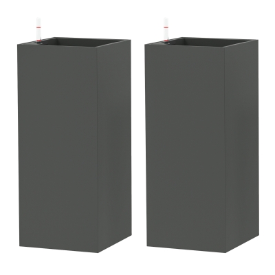 Outsunny 2 Pack Planter Box, 26 Inch Plastic Flower Pots with Water Level Indicator, Drainage Hole and Drain Plug, Dark Grey