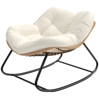 Outsunny Oversized Papasan Rocking Chair with Cushion, Indoor Outdoor, Beige