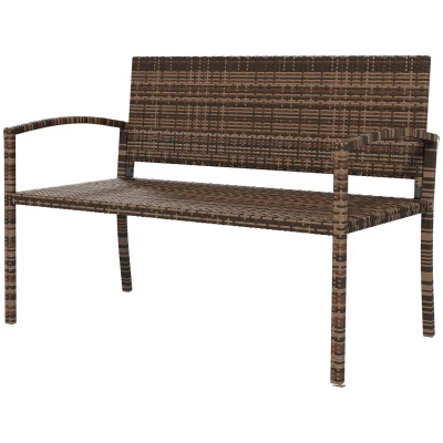 Outsunny Rattan Wicker Loveseat Garden Furniture Leisure Chair with Armrests Brown
