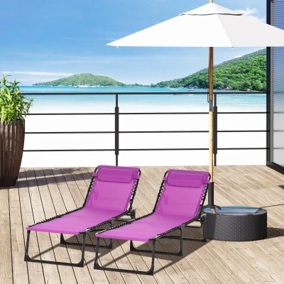Outsunny Set of 2 Folding Chaise Lounge Chairs, Outdoor Reclining, Purple