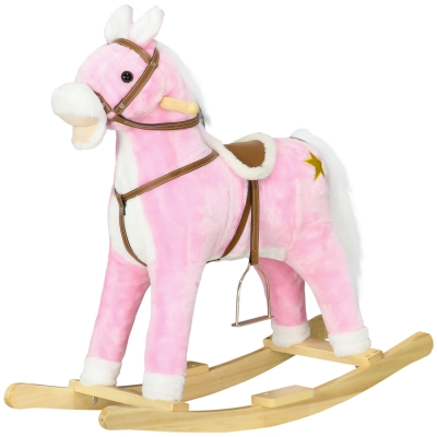 Qaba Pink Rocking Horse Toddler Ride-On with Sound Saddle