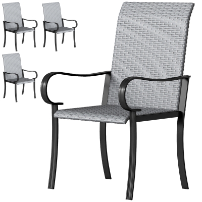 Outsunny Set of 4 Wicker Dining Chairs with Armrest, Gray