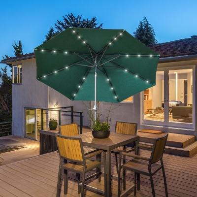Outsunny 9ft Solar Patio Umbrella Outdoor Sunshade 24 LED Lights Tilt Canopy Green