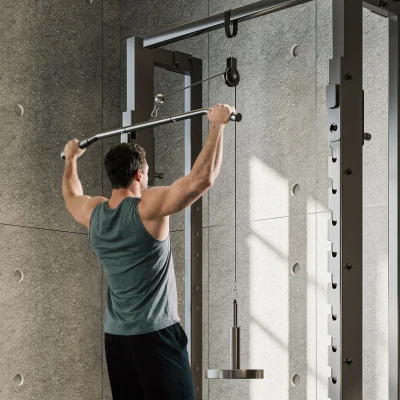 Soozier Home Gym Cable Pulley System for LAT Pull Down & Biceps, Red