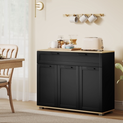 HOMCOM Sideboard Buffet Cabinet, Modern 40" Coffee Bar Cabinet with Wide Drawer, 3 Doors and 2 Adjustable Shelves, Black