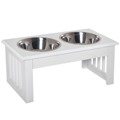 PawHut 6" Elevated Dog Feeding Station, White Wood & Stainless Steel
