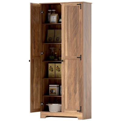 HOMCOM 72" Farmhouse Pantry Cabinet with Adjustable Shelves, Brown