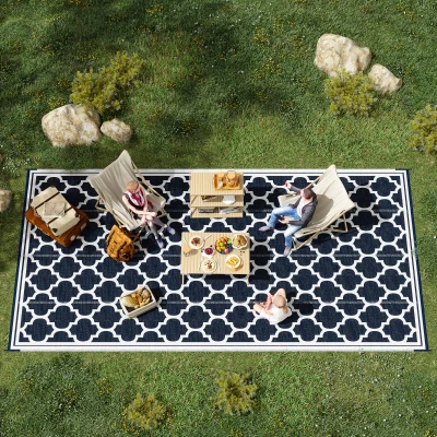 Outsunny 9' x 18' Reversible Outdoor Rug, Waterproof Blue & White