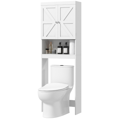 HOMCOM Over The Toilet Storage Shelf, Modern Bathroom Above Toilet Storage with Barn Doors and Open Shelf, White