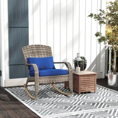 Outsunny Outdoor Wicker Adirondack Rocking Chair, Dark Blue