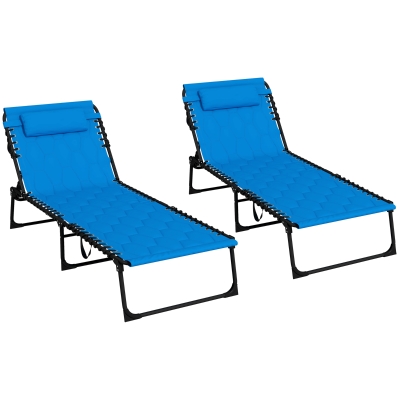 Outsunny Folding Chaise Lounge Set, Reclining, 25.6" x 74", Blue