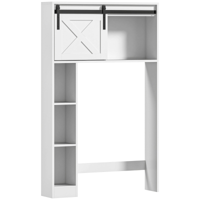 HOMCOM Over-Over The Toilet Storage Shelf with Sliding Barn Door, Bathroom Cabinet with Compartments & Adjustable Shelf, White