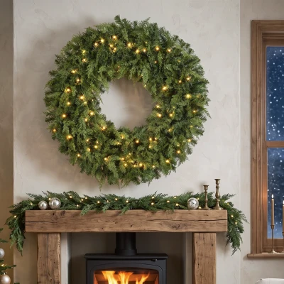 HOMCOM 48" Prelit Christmas Wreath with Bow, LEDs, 8 Modes